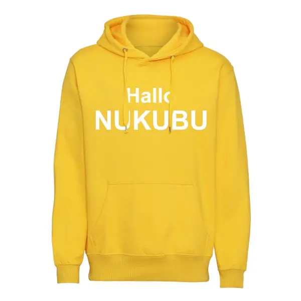 Hoodie hallo nukubu geel sweater met capuchon