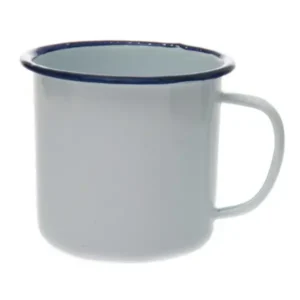 Emaille mok wit met blauwe rand van het merk Fosco industries