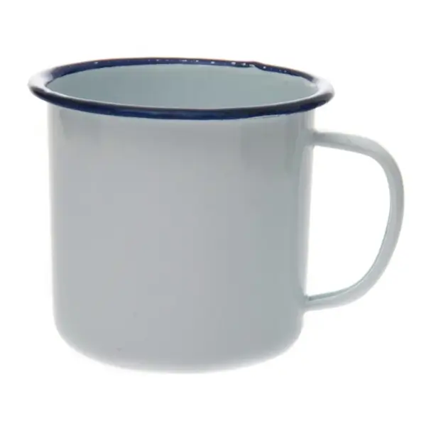 Emaille mok wit met blauwe rand van het merk Fosco industries