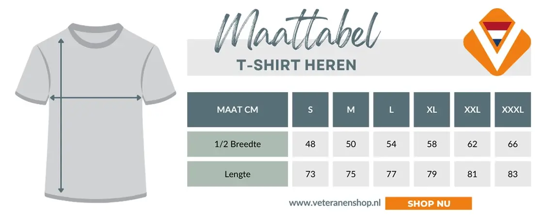 Maattabel T-shirt Veteranenshop