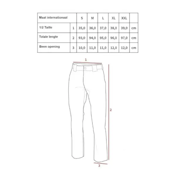 Maattabel thermo onderbroek